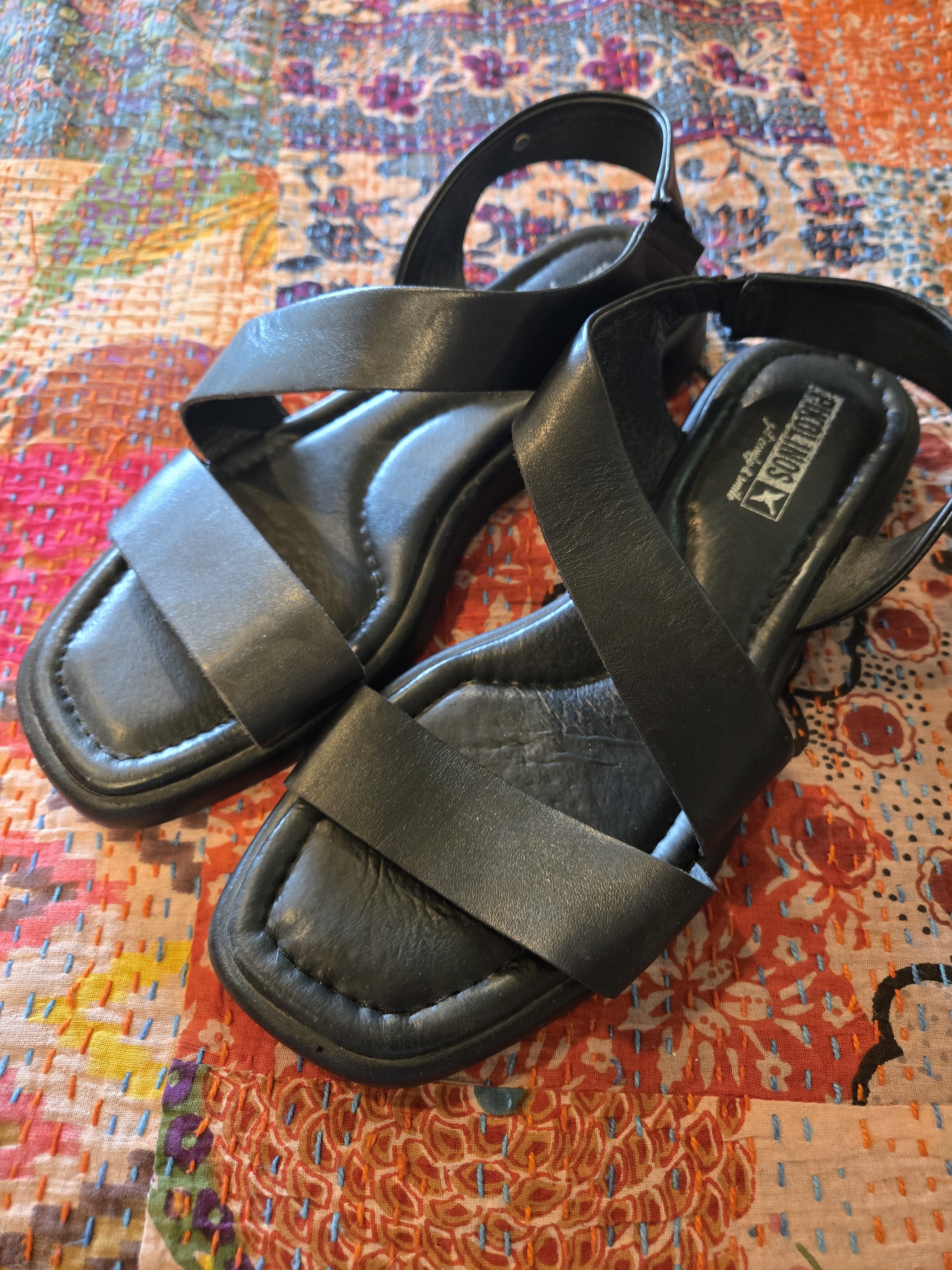 Pikolinos Calella Black Crisscross Square Toe Slingback Sandals